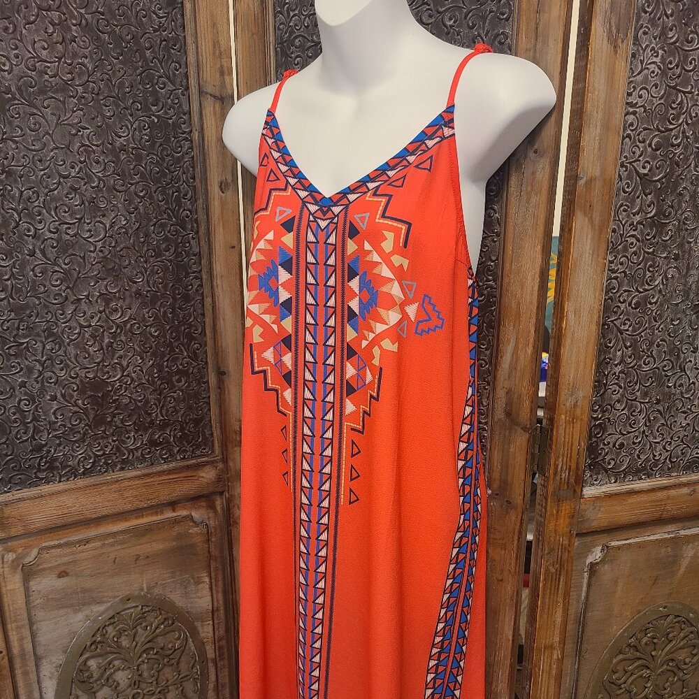 Flying Tomato Coral Red High-Low Geometric Print Dress